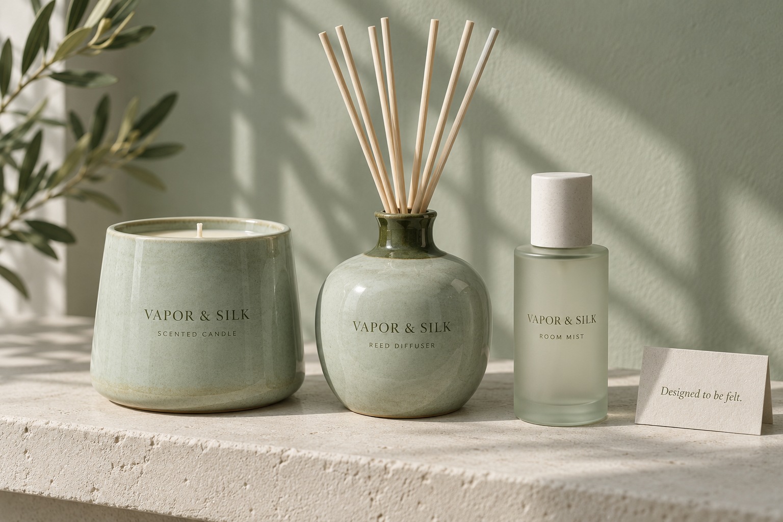Celadon & Chalk coordinated candle, reed diffuser and room mist products