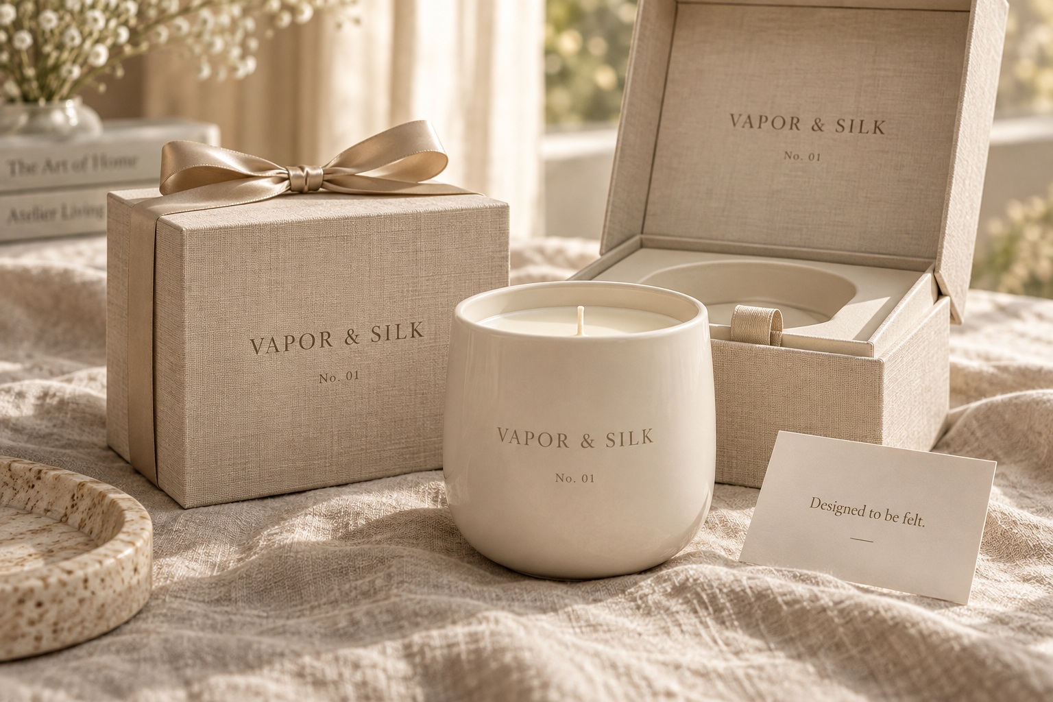 Linen & Champagne candle packaging